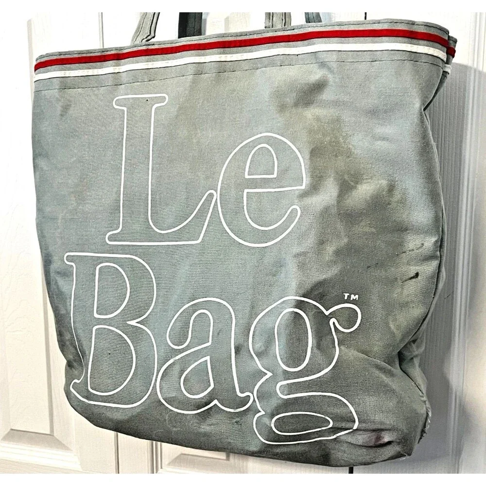 Vintage LE BAG Canvas Tote Bag Teal Grey Shopper Books Crafts Travel Beach Art - Picture 2 of 16